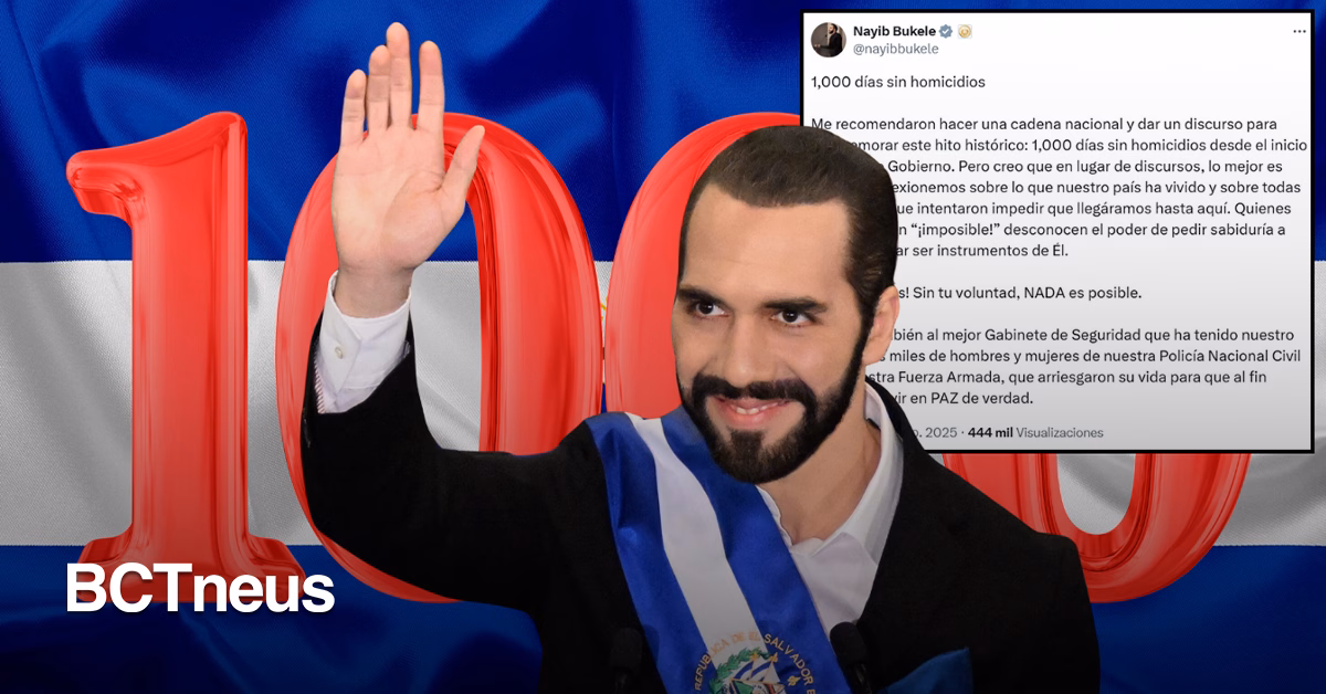 Articulo - Bukele afirma que El Salvador alcanza 1.000 días sin homicidios